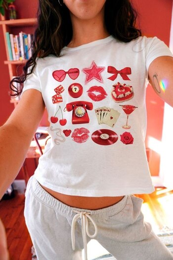 MAYDAY CULTURE White Baby Tee Top Waist Boy Crop T-Shirt Lycra Dtf Printed