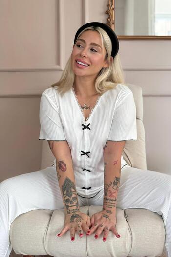 Pijamaevi White Delicato Knitted Short Sleeve Women's Pajama Set