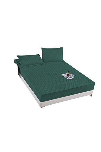 OEM Mattress cover and 2 pillowcases, Velvet, Quilted Topper, 160x200cm, Emerald Green