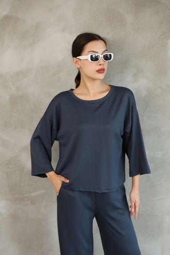 PONÇİK Women's Modal Tracksuit Set Soft Touche Short Sleeve Pocket Pants Set