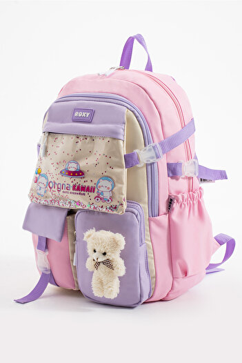 Roxy Kawaii Korean Style Multi-Compartment Children's School Bag with Teddy Bear Accessories