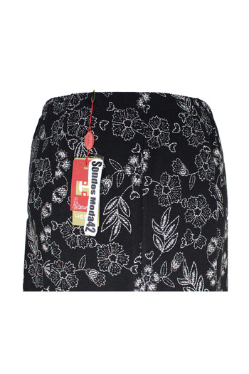 HESNA Women's Battal Size 8 Piece Quality Elastic Floral Patterned Black Skirt