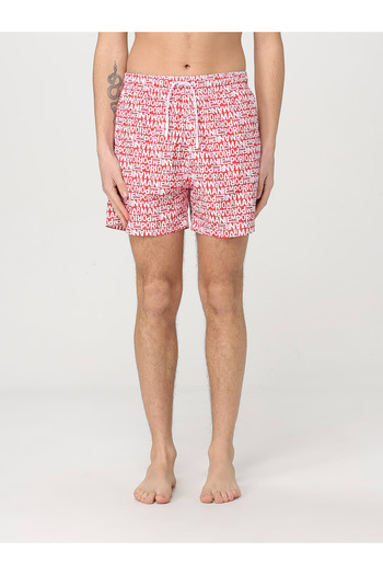 Emporio Armani Men's Elastic Tie-Up Waist Short Length Brand Lettering Pattern Red White Swimwear Em000583 Af12343-F5006
