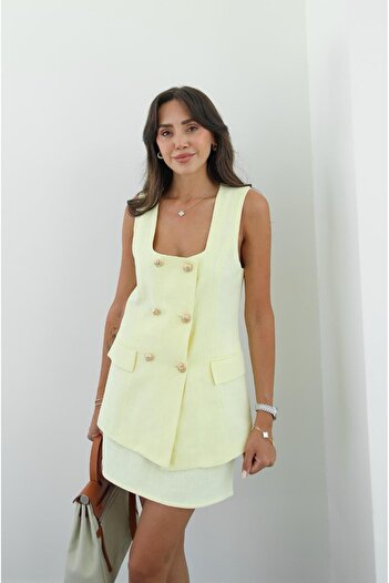 Havoş Light Yellow Reba Vest Skirt Suit