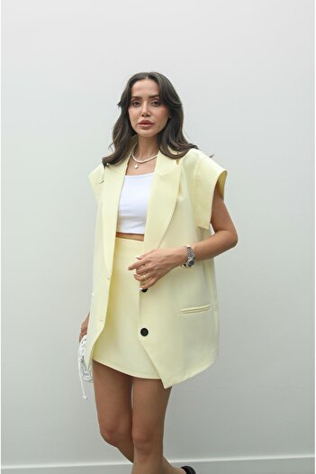 Havoş Light Yellow Gish Vest Skirt Suit