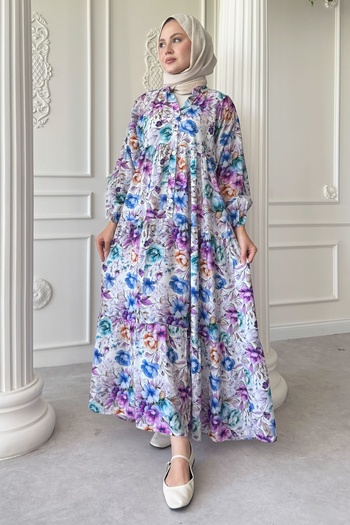 InStyle Begonya Çiçeği Lila Mango Elbise