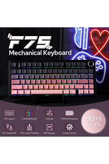 Epomaker X AULA F75 Mechanical Gaming Keyboard, 75% Wireless Hot Swappable Gaming Keyboard with Five