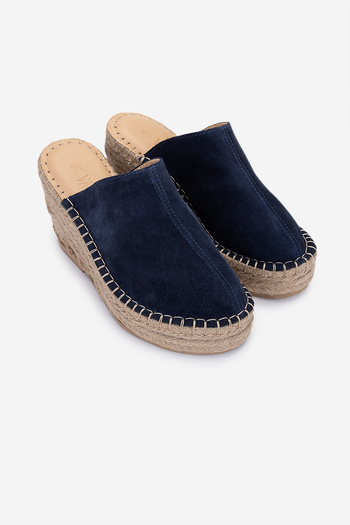 Valmenti Women's Navy Blue Suede Heeled Slippers