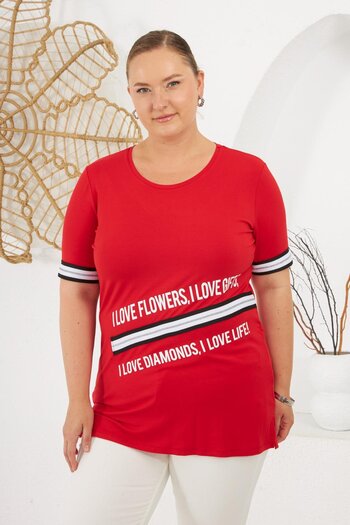 RMG I Love Printed Large Size T-Shirt Red