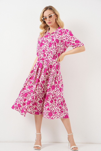 Bigdart Women's Short Sleeve Patterned Dress 2560 - Fuchsia