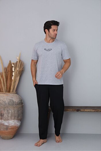 FORMO Men's Gray Printed 100% Cotton Short Sleeve Pajama Set