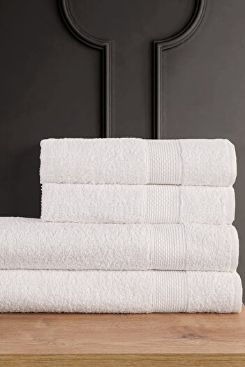 Güvenal Blanc 4-Piece Bath Towel Set |   Towel |   Bath Towel I Turkish Bath Set I Dowry Towel