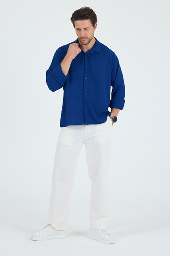 Trn JNS Ανδρικό πουκάμισο με υφή λινό oversize