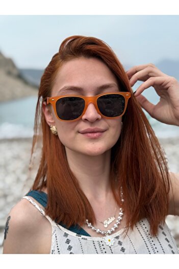 Ferrucci Transparent Orange Matte Rectangular Framed Black Glass Brand Model Unisex Sunglasses