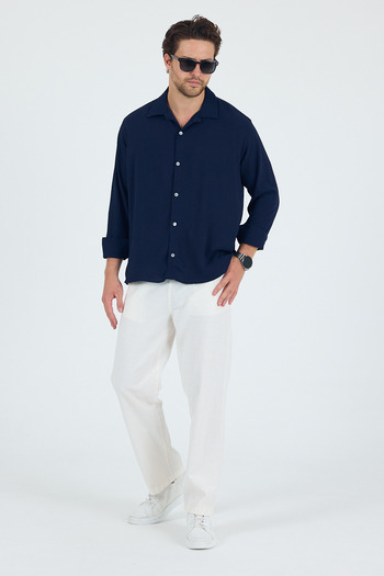Trn JNS Ανδρικό πουκάμισο με υφή λινό oversize