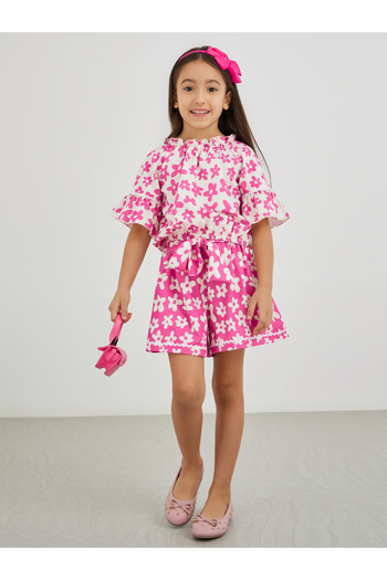 Styli Girls Floral Print Short Sleeve Top and Shorts Set
