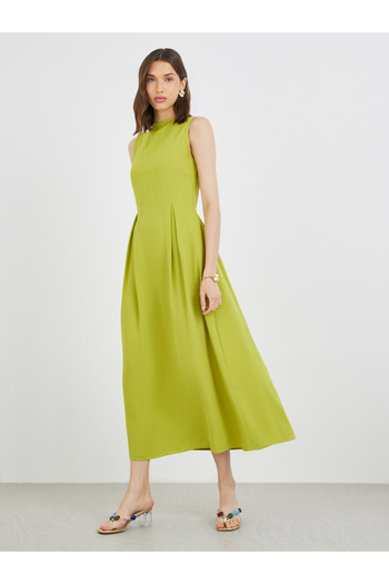 Take Two By Styli Solid Sleeveless Pleated A-Line Maxi Dress