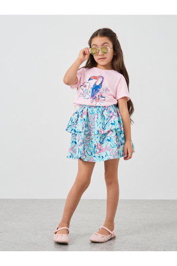 Styli Graphic Print T-Shirt and Tiered Skirt Set