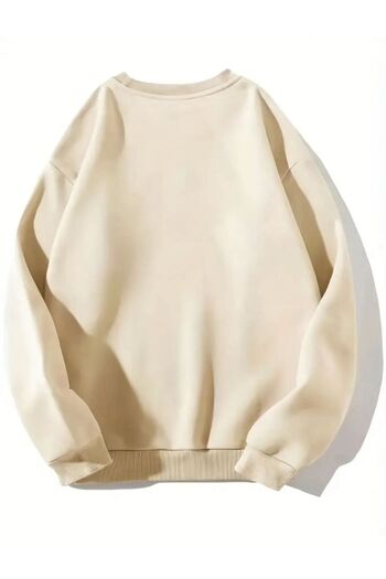 caddekombin Cherry Printed Crew Neck Beige Sweatshirt