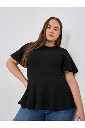 Styli Plus Size Ribbed Round Neck Peplum T-Shirt