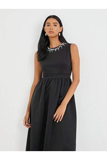 Take Two By Styli Embellished Round Neck Sleeveless Midi Dress