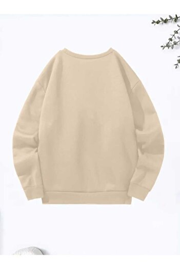 caddekombin Milano Italy Printed Crew Neck Beige Sweatshirt