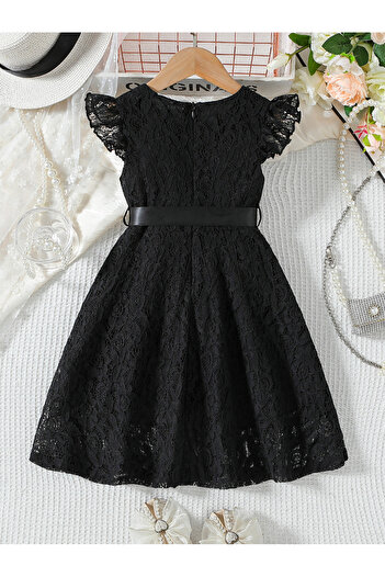 Take Two By Styli Lace Ruffled Sleeve Bow Detail Knee Length Dress