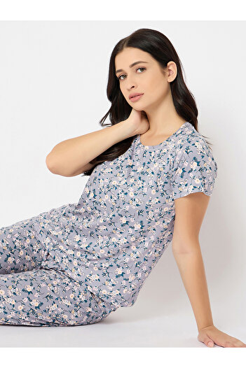 Clovia By Styli Floral Print Short Sleeve Top and Pyjama Set