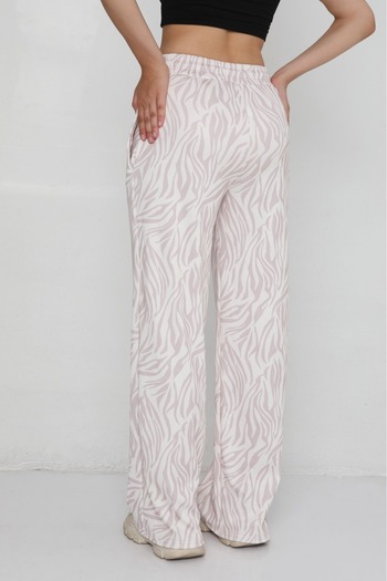 lzv Women's Patterned Ottoman Fabric Palazzo Trousers