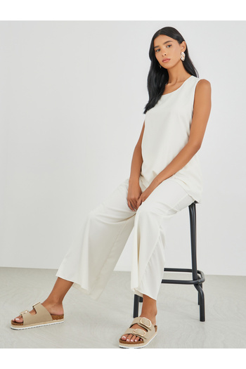 Take Two By Styli Solid Sleeveless Longline Top with Straight Leg Pants Co-Ords