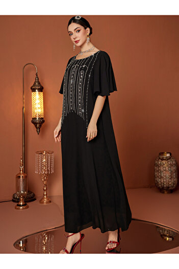 Take Two By Styli Embellished Rhinestone Short Sleeve Jalabiya