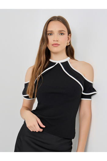 Take Two By Styli Contrast Trim Cold Shoulder Top