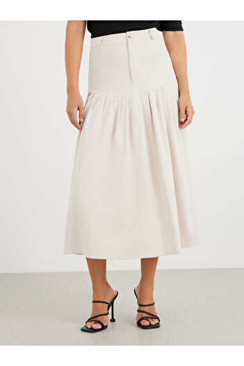 Styli Solid Pleated A-Line Midi Skirt