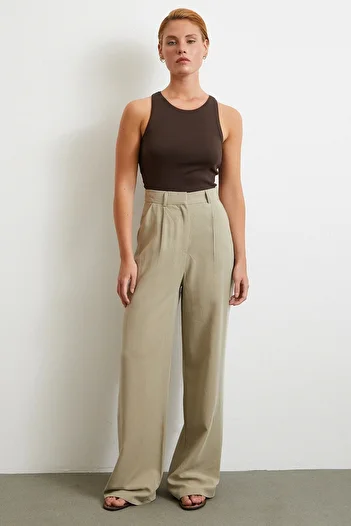 Never more Linen Palazzo Trousers Gray