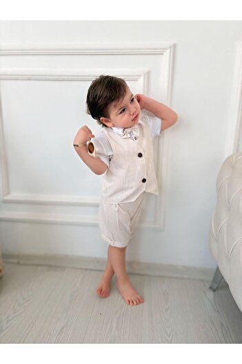 Z KİDS Baby Kids Suit with Vest and Shorts and White Shirt