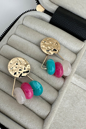 Modex Round Metal Detail Acrylic Colorful Hoops Earrings (5cm)