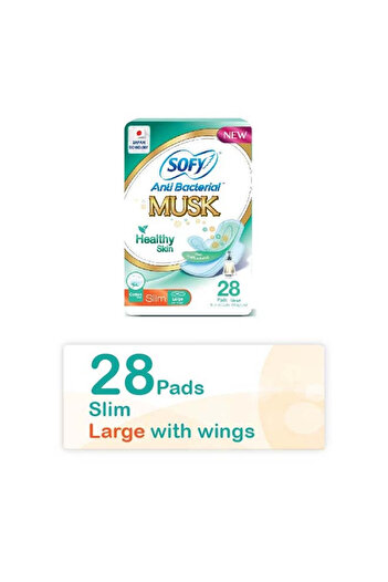 sofy Antibacterial Musk, Slim 29cm, Large 28 Pieces White 29cm