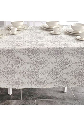 Pucioasa Teflon-coated cotton tablecloth, round, diameter 160cm, gray baroque pattern