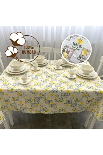 Pucioasa Teflon-coated cotton tablecloth, round, diameter 140cm, Lemons