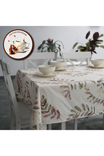 Pucioasa Teflon-coated cotton tablecloth, 160x220cm, pastel leaves