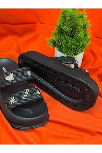 Akınal Bella Akinal Bella E423 Black Double Striped Stylish Modern Special Design Orthopedic Slippers