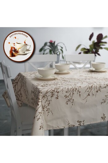 Pucioasa Teflon-coated cotton tablecloth, 140x180cm, brown twigs
