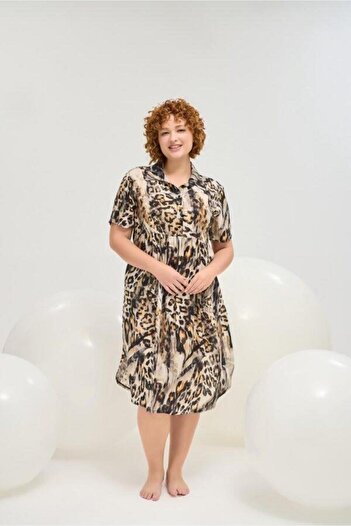 Sevim 16378 Leopard Plus Size Battal Chiffon Dress