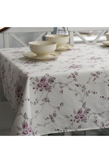 Pucioasa Teflon-coated cotton tablecloth, round, diameter 180cm, purple floral pattern