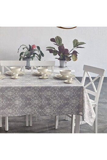 Pucioasa Teflon-coated cotton tablecloth, 140x180cm, gray baroque pattern v1