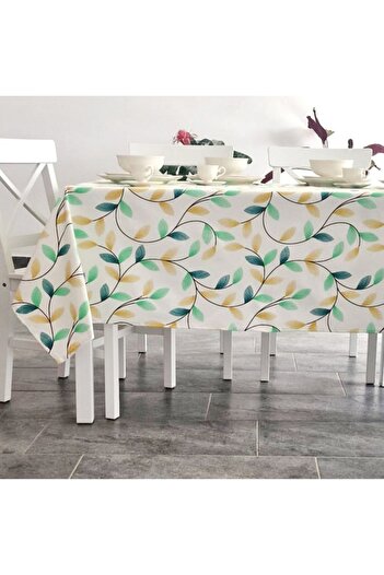 Pucioasa Teflon-coated cotton tablecloth, 160x220cm, Yellow-green leaves