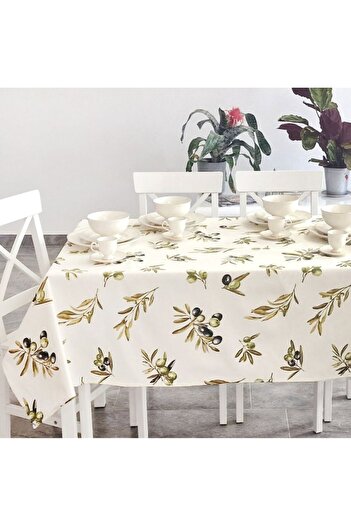 Pucioasa Teflon-coated cotton tablecloth, round, diameter 140cm, Olive Leaves