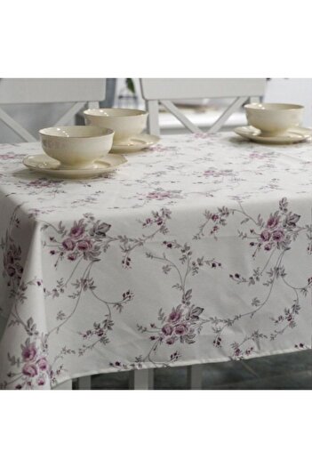 Pucioasa Teflon-coated cotton tablecloth, 160x220cm, purple floral pattern