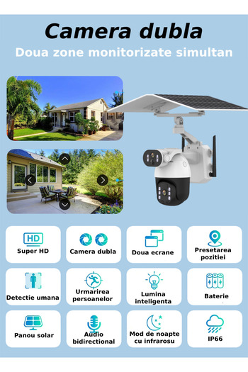 CLAUSTEEL Q5max 2in1 Surveillance Camera With 12w Solar Panel Included, 6mp,9600mah, 4g