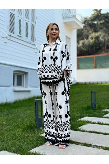369 etnik butik Ethnic Patterned Oversize Loose Suit - Shirt & Trousers 2-Piece Suit
